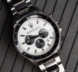 Maserati SFIDA Chronograph White Dial Silver Steel Strap Watch For Men - R8873640003