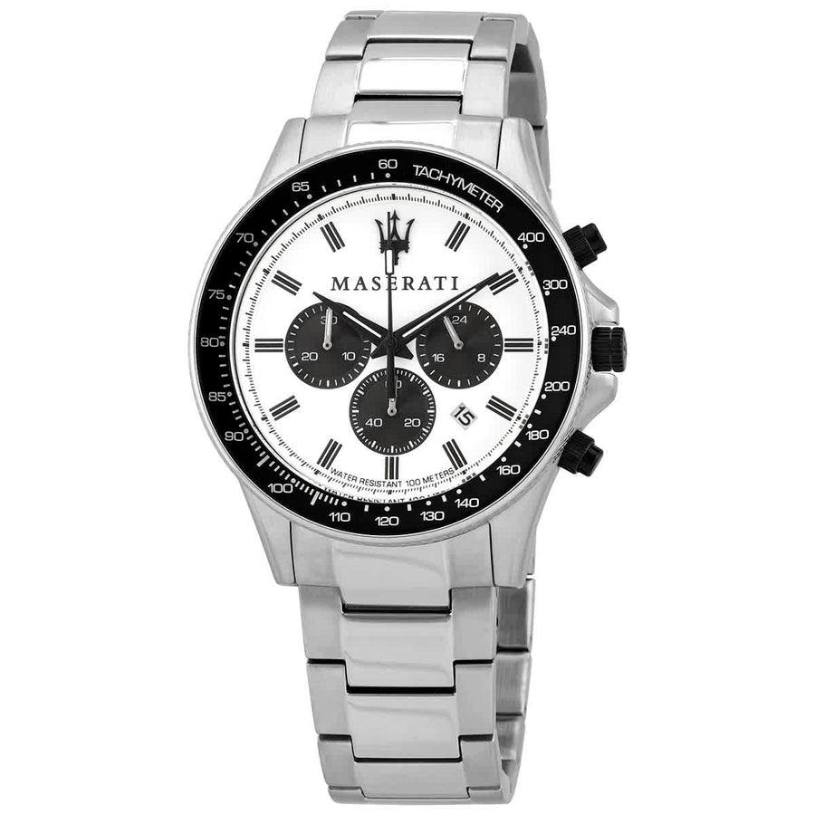 Maserati SFIDA Chronograph White Dial Silver Steel Strap Watch For Men - R8873640003