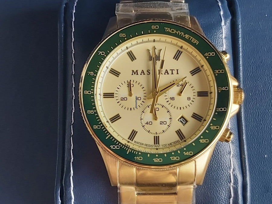 Maserati SFIDA Quartz Yellow Dial Gold Strap Watch For Men - R8873640005