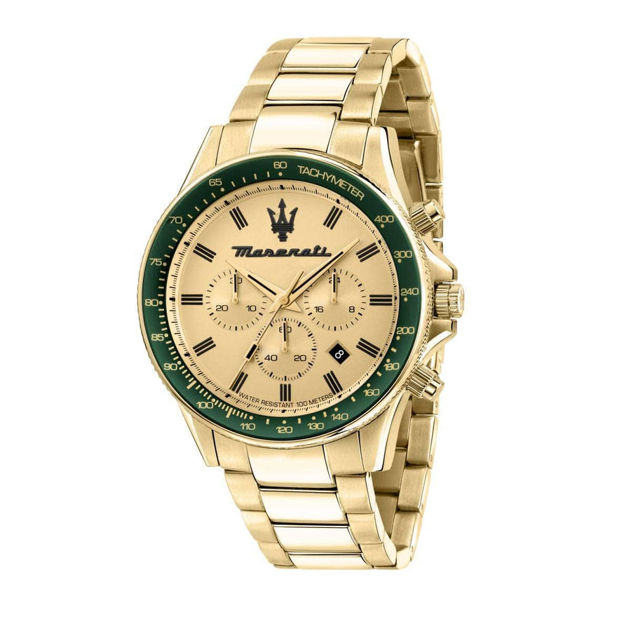 Maserati SFIDA Quartz Yellow Dial Gold Strap Watch For Men - R8873640005