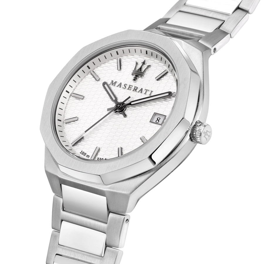 Maserati Stile 3H White Dial Silver Steel Strap Watch For Men - R8853142005