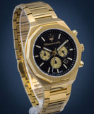 Maserati Stile 45mm Chronograph Black Dial Gold Steel Strap Watch For Men - R8873642001
