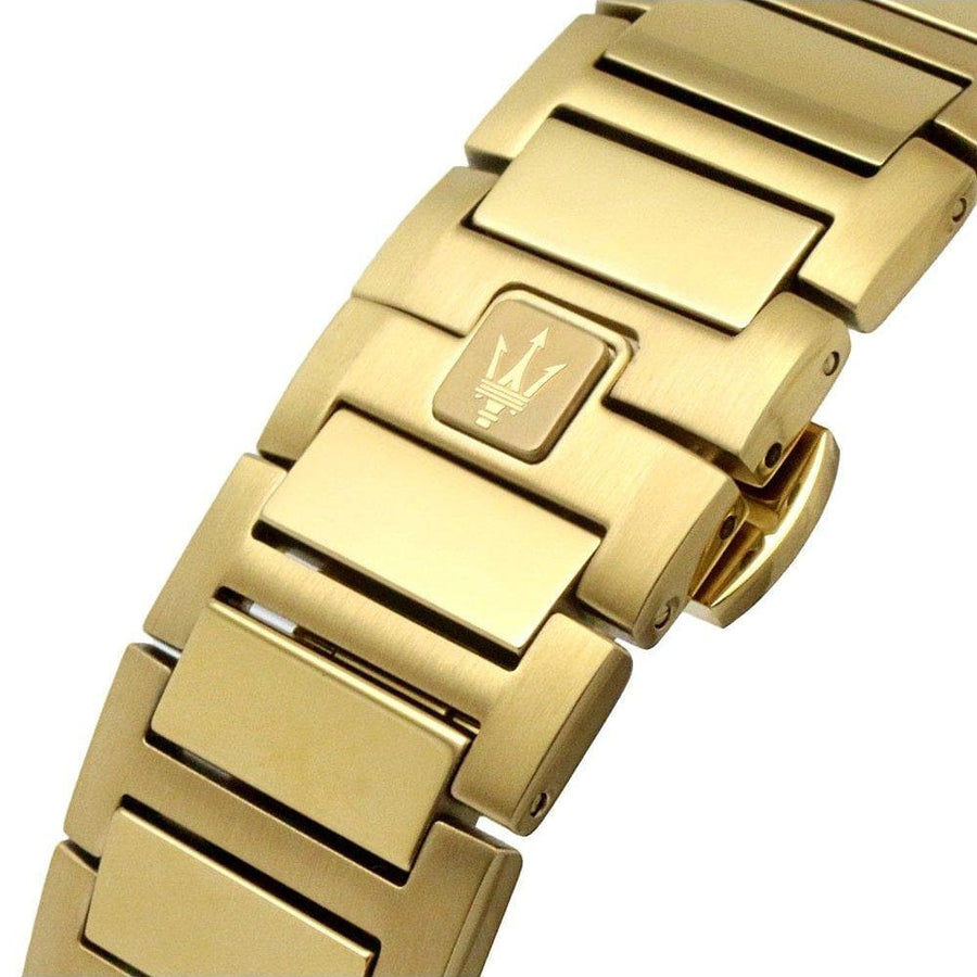 Maserati Stile 45mm Chronograph Black Dial Gold Steel Strap Watch For Men - R8873642001