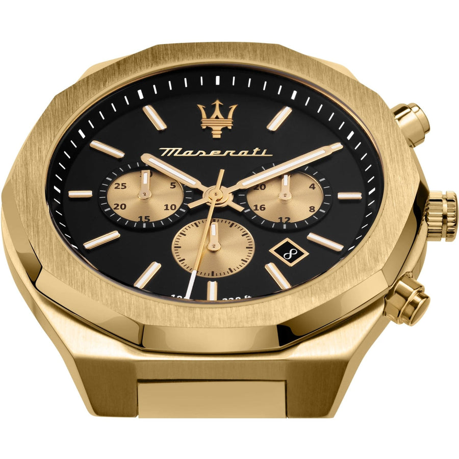 Maserati Stile 45mm Chronograph Black Dial Gold Steel Strap Watch For Men - R8873642001
