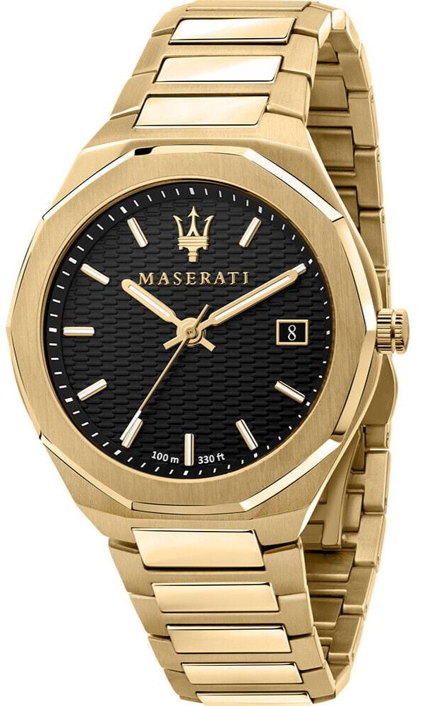 Maserati Stile Black Dial Gold Steel Strap Watch For Men - R8853142004