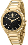 Maserati Stile Black Dial Gold Steel Strap Watch For Men - R8853142004