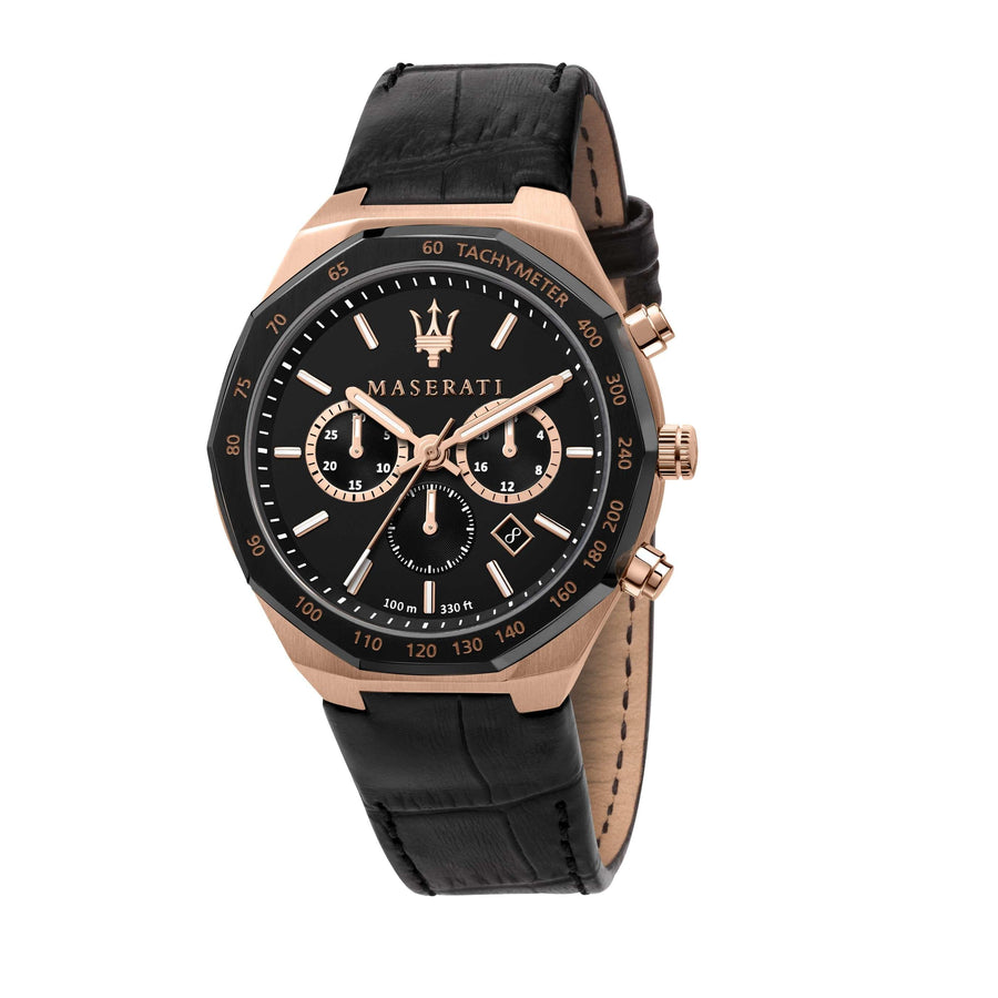 Maserati Stile Black Matte Dial Black Leather Strap Watch For Men - R8871642001
