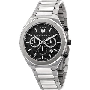 Maserati Stile Chronograph Black Dial Silver Steel Strap Watch For Men - R8873642004