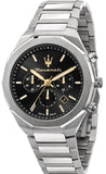 Maserati Stile Chronograph Black Dial Silver Steel Strap Watch For Men - R8873642010