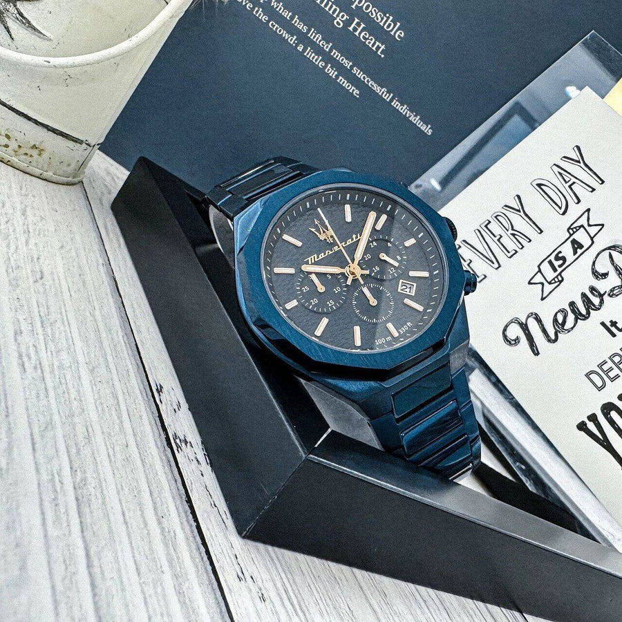 Maserati Stile Chronograph Blue Dial Blue Steel Strap Watch For Men - R8873642008