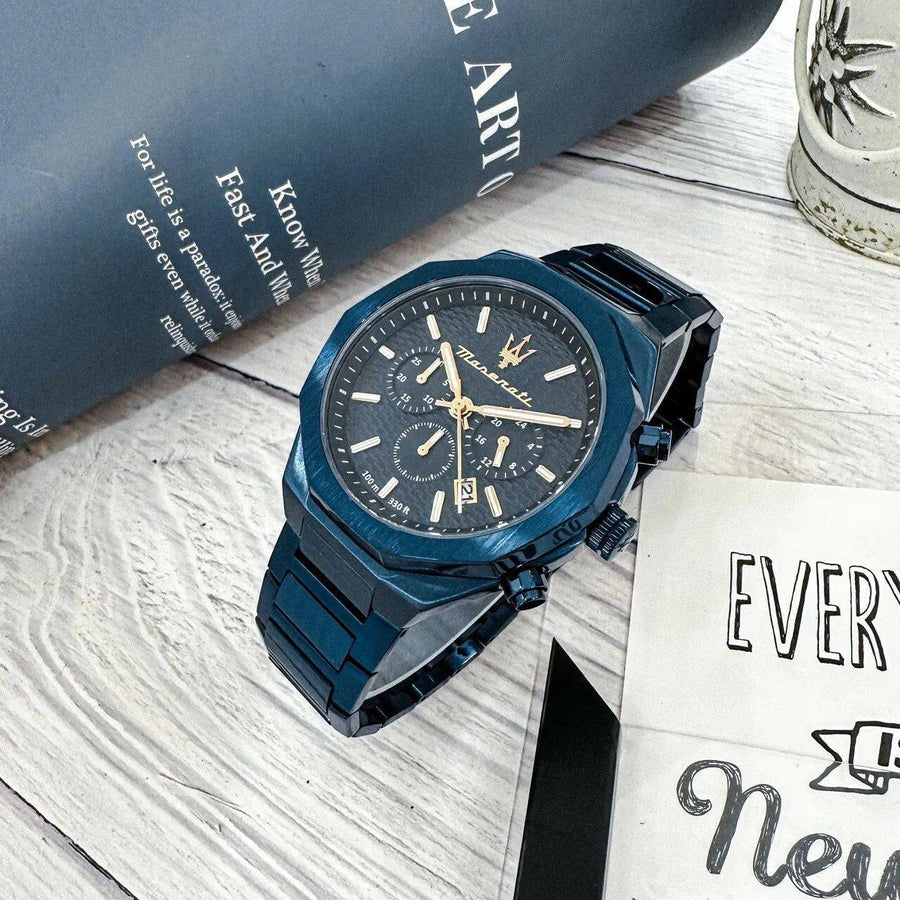 Maserati Stile Chronograph Blue Dial Blue Steel Strap Watch For Men - R8873642008