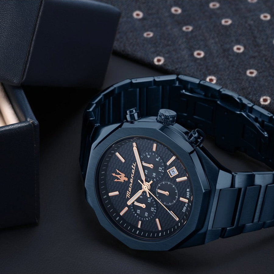 Maserati Stile Chronograph Blue Dial Blue Steel Strap Watch For Men - R8873642008