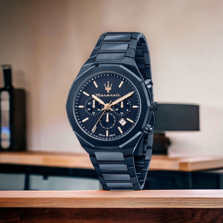 Maserati Stile Chronograph Blue Dial Blue Steel Strap Watch For Men - R8873642008