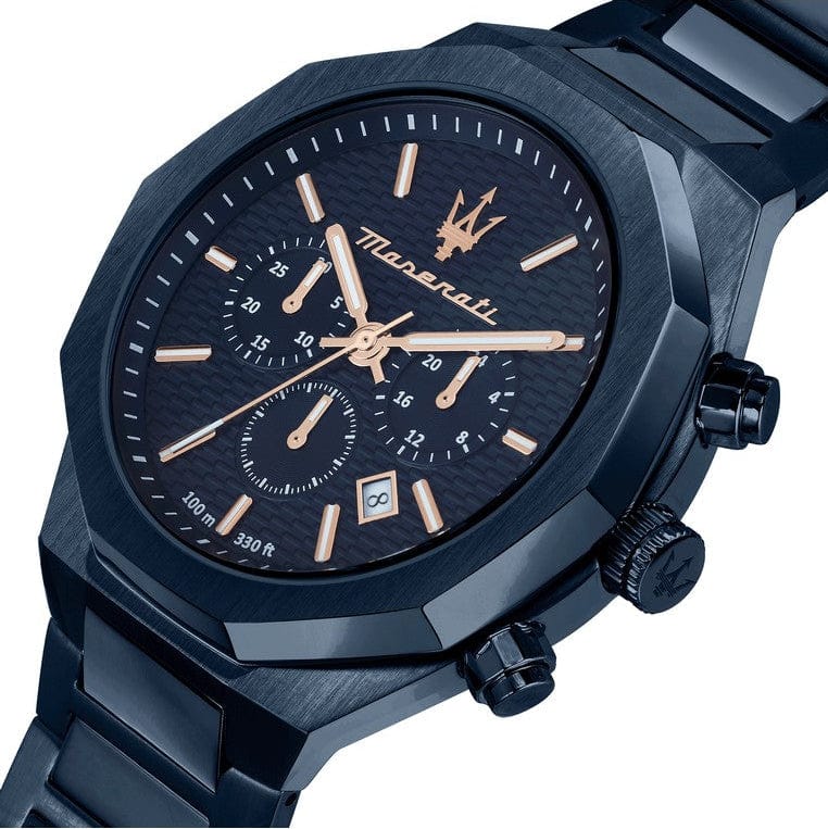 Maserati Stile Chronograph Blue Dial Blue Steel Strap Watch For Men - R8873642008