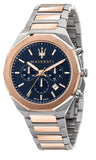 Maserati Stile Chronograph Blue Dial Rose Gold Two Tone Strap Watch For Men - R8873642002