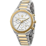 Maserati Stile Chronograph White Dial Two Tone Steel Strap Watch For Men - R8873642009
