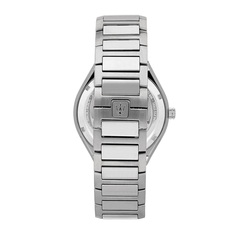 Maserati Stile Skeleton Automatic Black Dial Silver Steel Strap Watch For Men - R8823142002