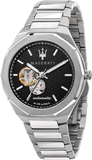 Maserati Stile Skeleton Automatic Black Dial Silver Steel Strap Watch For Men - R8823142002