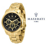 Maserati Successo 44mm Black Dial Gold Stainless Steel Strap Watch For Men - R8873621013