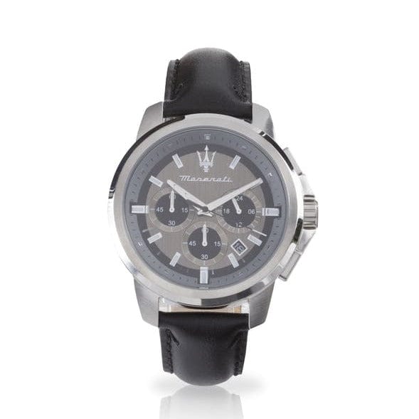 Maserati Successo 44mm Grey Dial Black Leather Strap Watch For Men - R8871621006