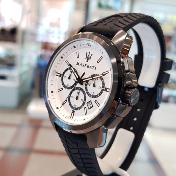 Maserati Successo 44mm White Dial Black Silicone Strap Watch For Men - R8871621010