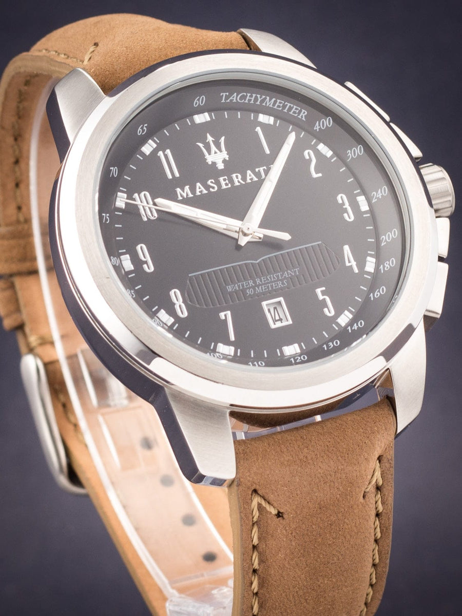 Maserati Successo Black Dial Beige Leather Strap Watch For Men - R8851121004