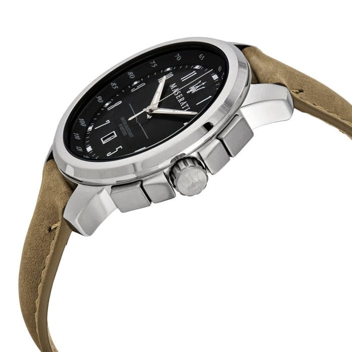 Maserati Successo Black Dial Beige Leather Strap Watch For Men - R8851121004