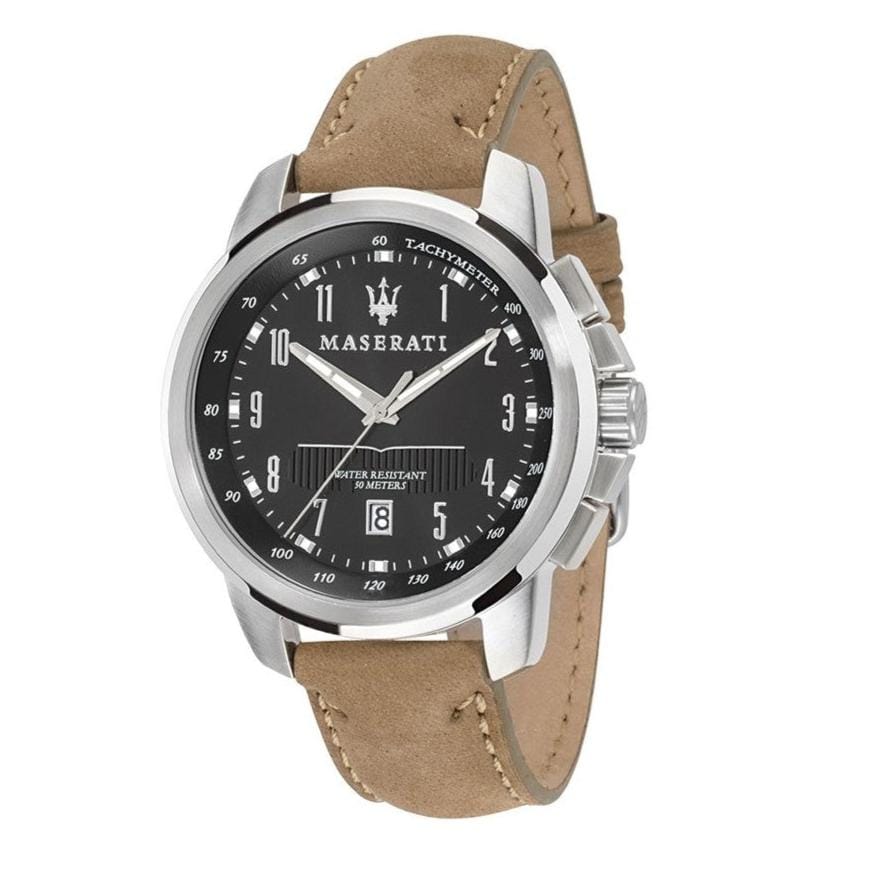Maserati Successo Black Dial Beige Leather Strap Watch For Men - R8851121004