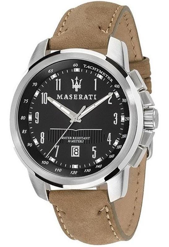 Maserati Successo Black Dial Beige Leather Strap Watch For Men - R8851121004
