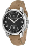 Maserati Successo Black Dial Beige Leather Strap Watch For Men - R8851121004