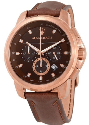 Maserati Successo Brown Dial Brown Leather Strap Watch For Men - R8871621004