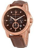 Maserati Successo Brown Dial Brown Leather Strap Watch For Men - R8871621004