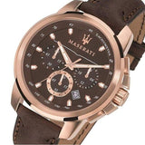 Maserati Successo Brown Dial Brown Leather Strap Watch For Men - R8871621004