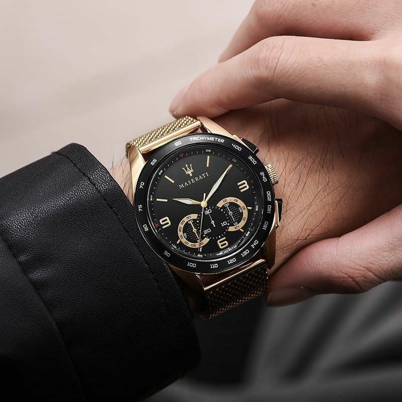 Maserati Traguardo 45mm Quartz Gold Black Dial Watch For Men - R8873612010
