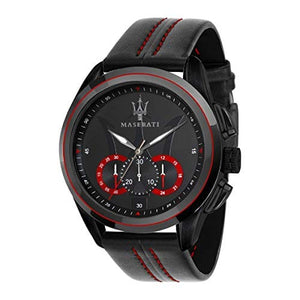Maserati Traguardo Chronograph Black Dial Black Leather Strap Watch for Men - R8871612023