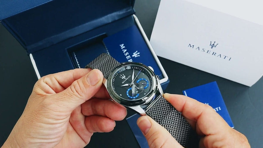 Maserati Traguardo Chronograph Black Dial Mesh Bracelet Watch For Men - R8873612006