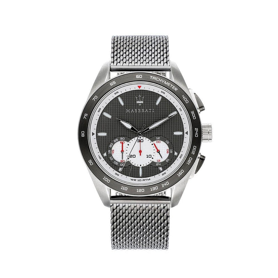 Maserati Traguardo Chronograph Black Dial Silver Mesh Bracelet Watch For Men - R8873612008