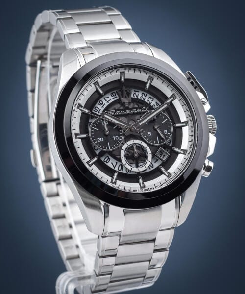 Maserati Traguardo Chronograph Black Dial Silver Steel Strap Watch For Men - R8873612059