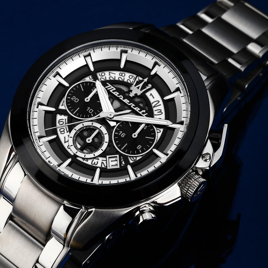 Maserati Traguardo Chronograph Black Dial Silver Steel Strap Watch For Men - R8873612059