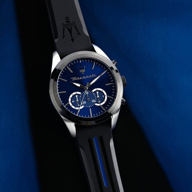 Maserati Traguardo Chronograph Blue Dial Black Silicone Strap Watch For Men - R8871612044