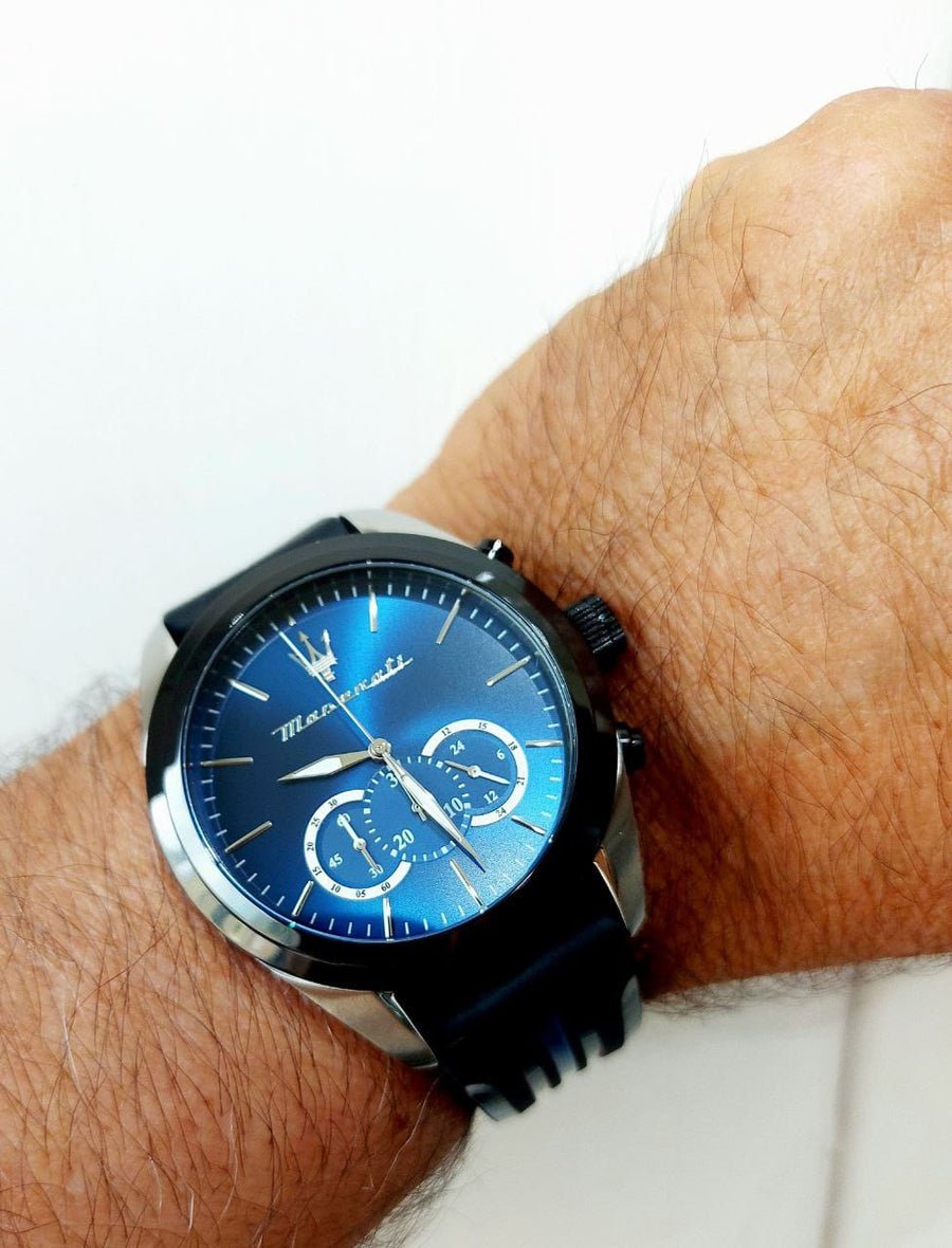 Maserati Traguardo Chronograph Blue Dial Black Silicone Strap Watch For Men - R8871612044