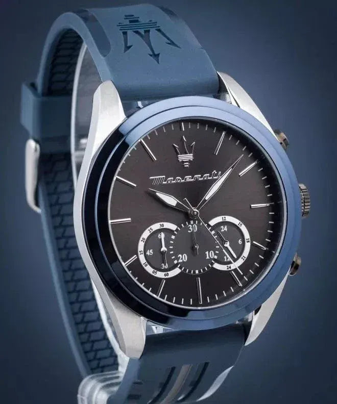 Maserati Traguardo Chronograph Blue Dial Black Silicone Strap Watch For Men - R8871612046