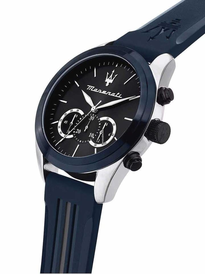 Maserati Traguardo Chronograph Blue Dial Black Silicone Strap Watch For Men - R8871612046