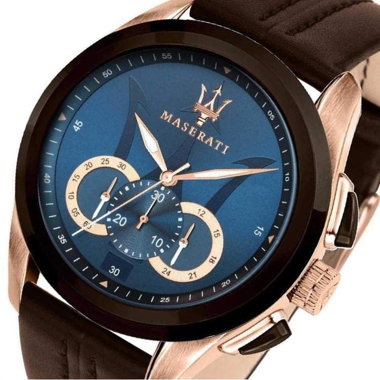 Maserati Traguardo Chronograph Blue Dial Brown Leather Strap Watch For Men - R8871612024