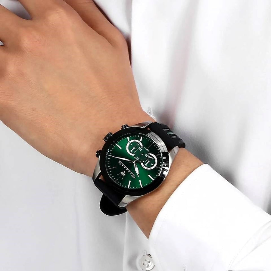 Maserati Traguardo Chronograph Green Dial Black Silicone Strap Watch For Men - R8871612043