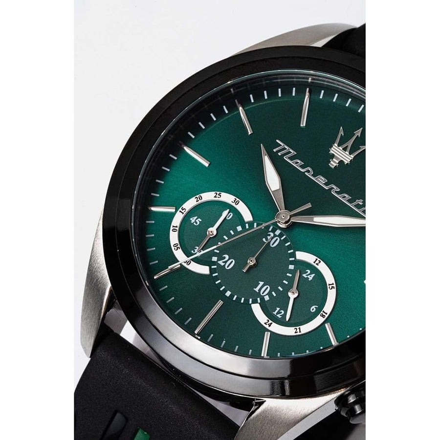 Maserati Traguardo Chronograph Green Dial Black Silicone Strap Watch For Men - R8871612043