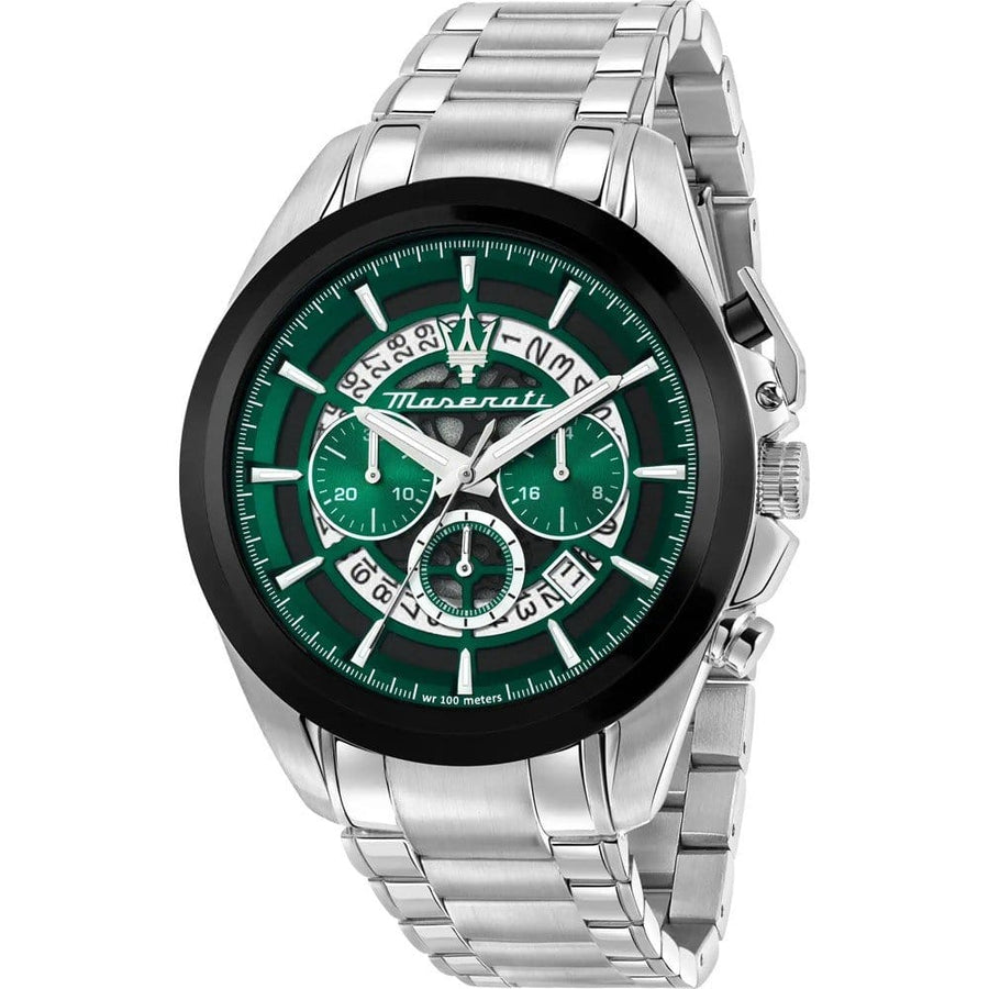 Maserati Traguardo Chronograph Green Dial Silver Steel Strap Watch For Men - R8873612060