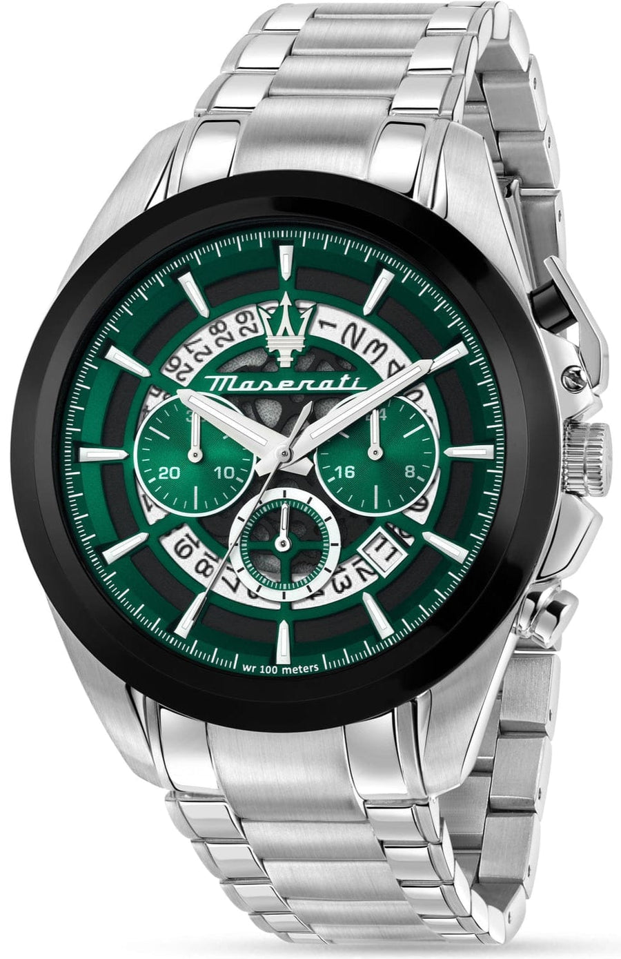 Maserati Traguardo Chronograph Green Dial Silver Steel Strap Watch For Men - R8873612060