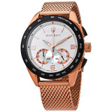 Maserati Traguardo 45mm Chronograph Rose Gold Mesh Strap White Dial Watch For Men - R8873612011