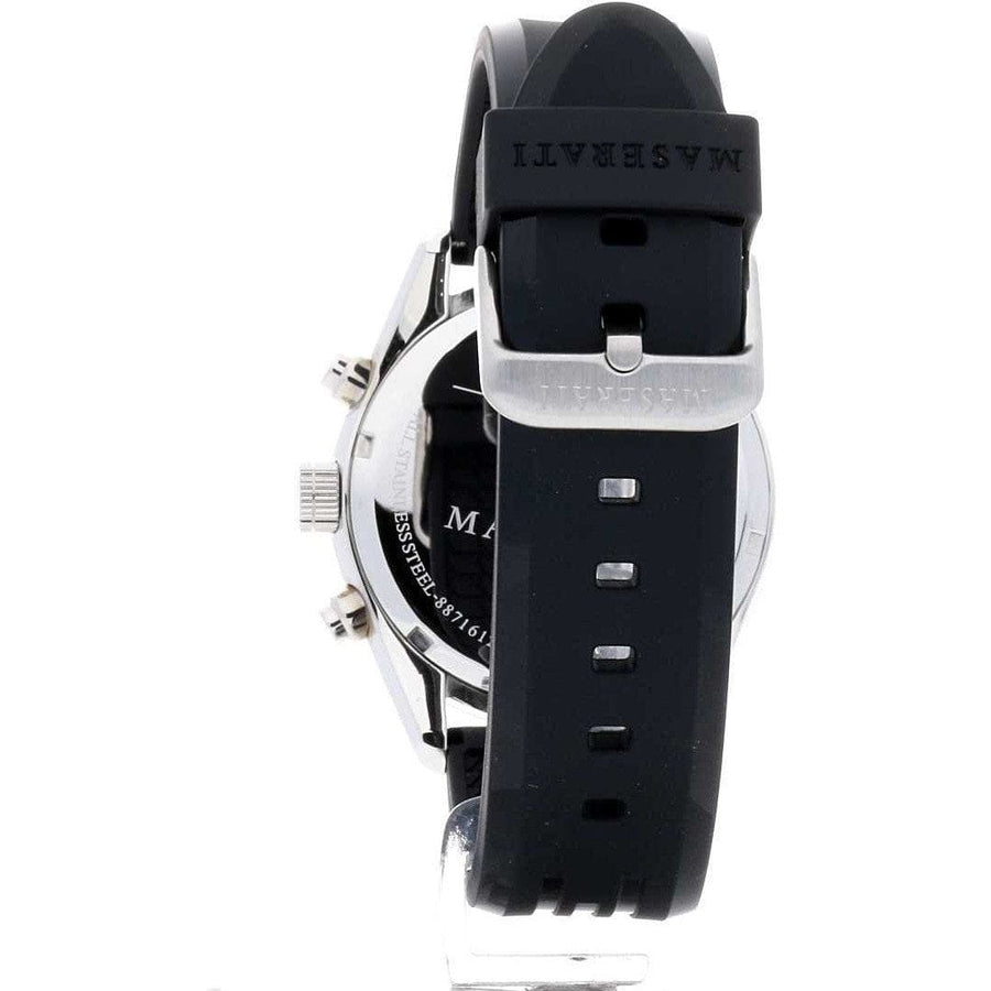 Maserati Traguardo Chronograph Silver Dial Black Rubber Strap Watch for Men - R8871612012
